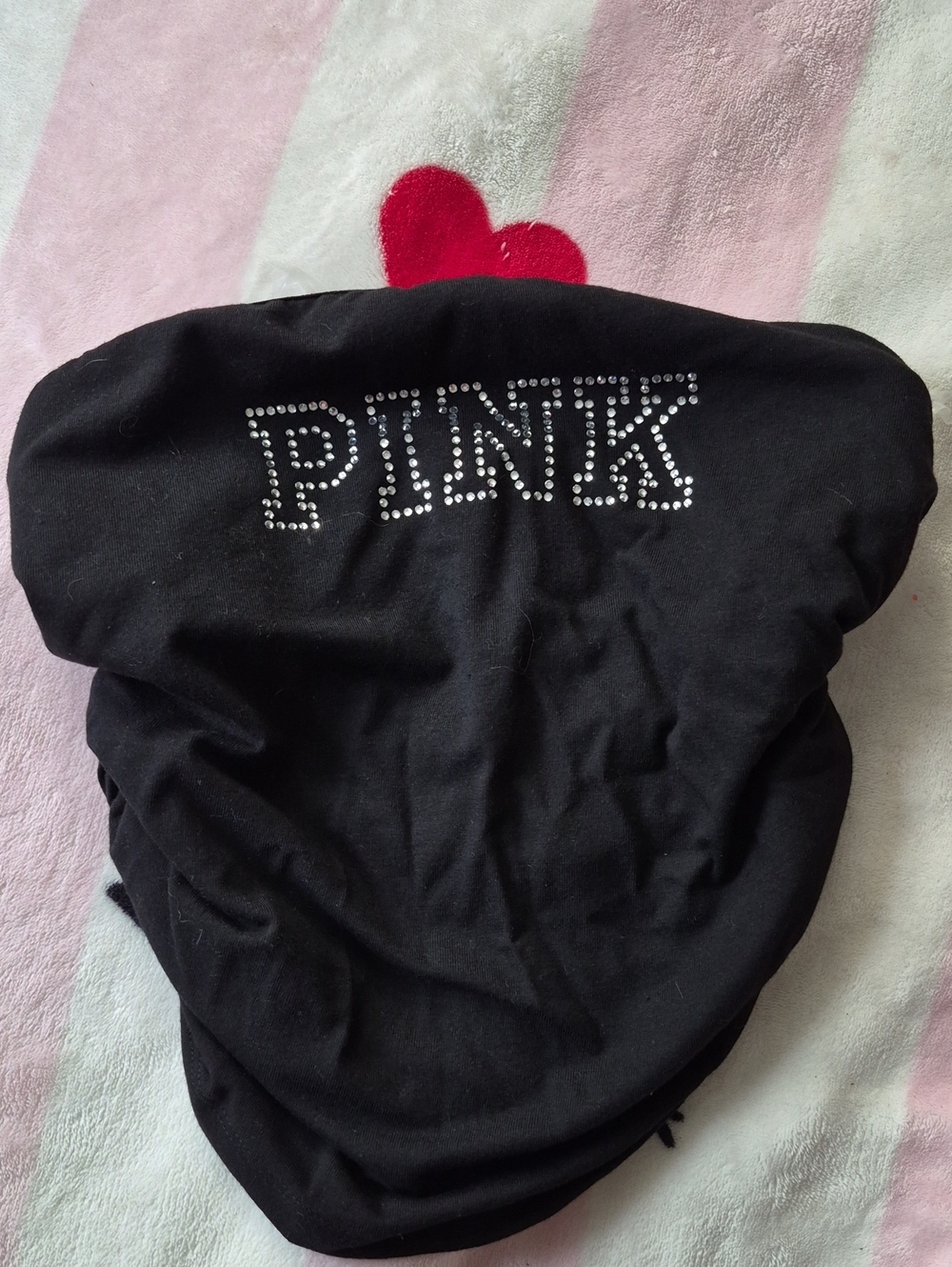 PINK Victoria's Secret Black Beanie with Rhinestone Logo